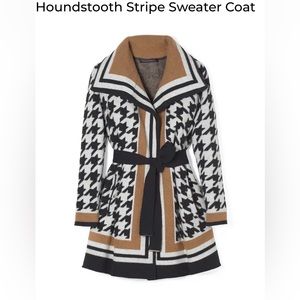 White House Black Market Houndstooth Stripe Sweater Coat
